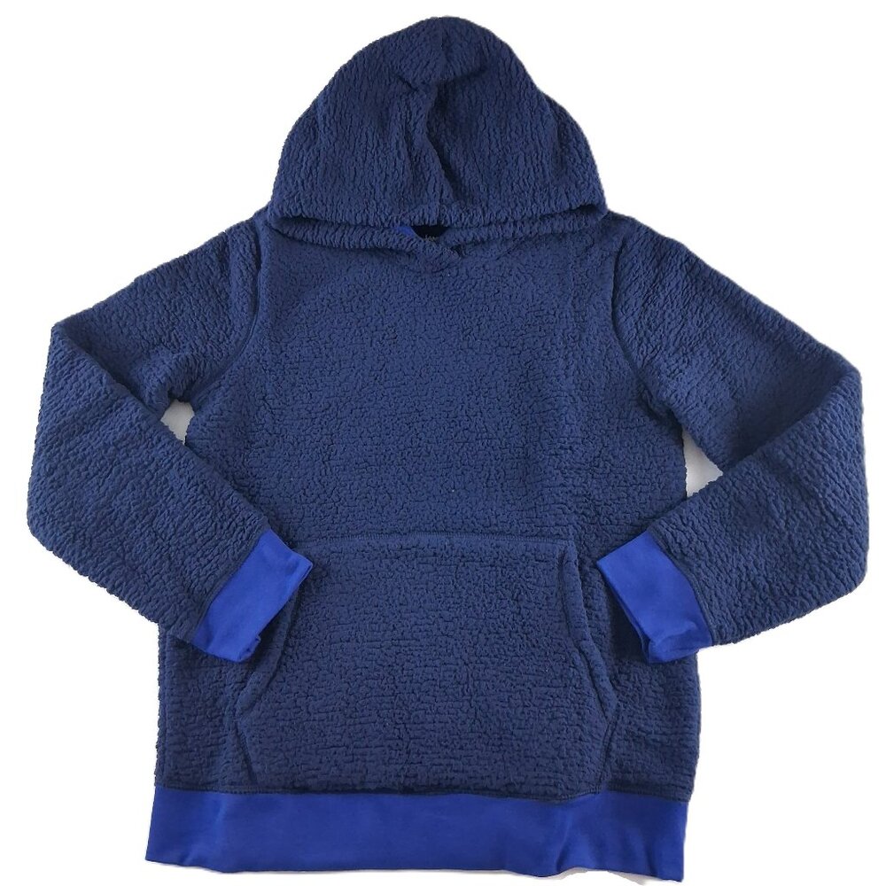 Lands' End High Pile Fleece Pullover Hoodie Sweatshirt Kids Sz L Deep Sea Navy
